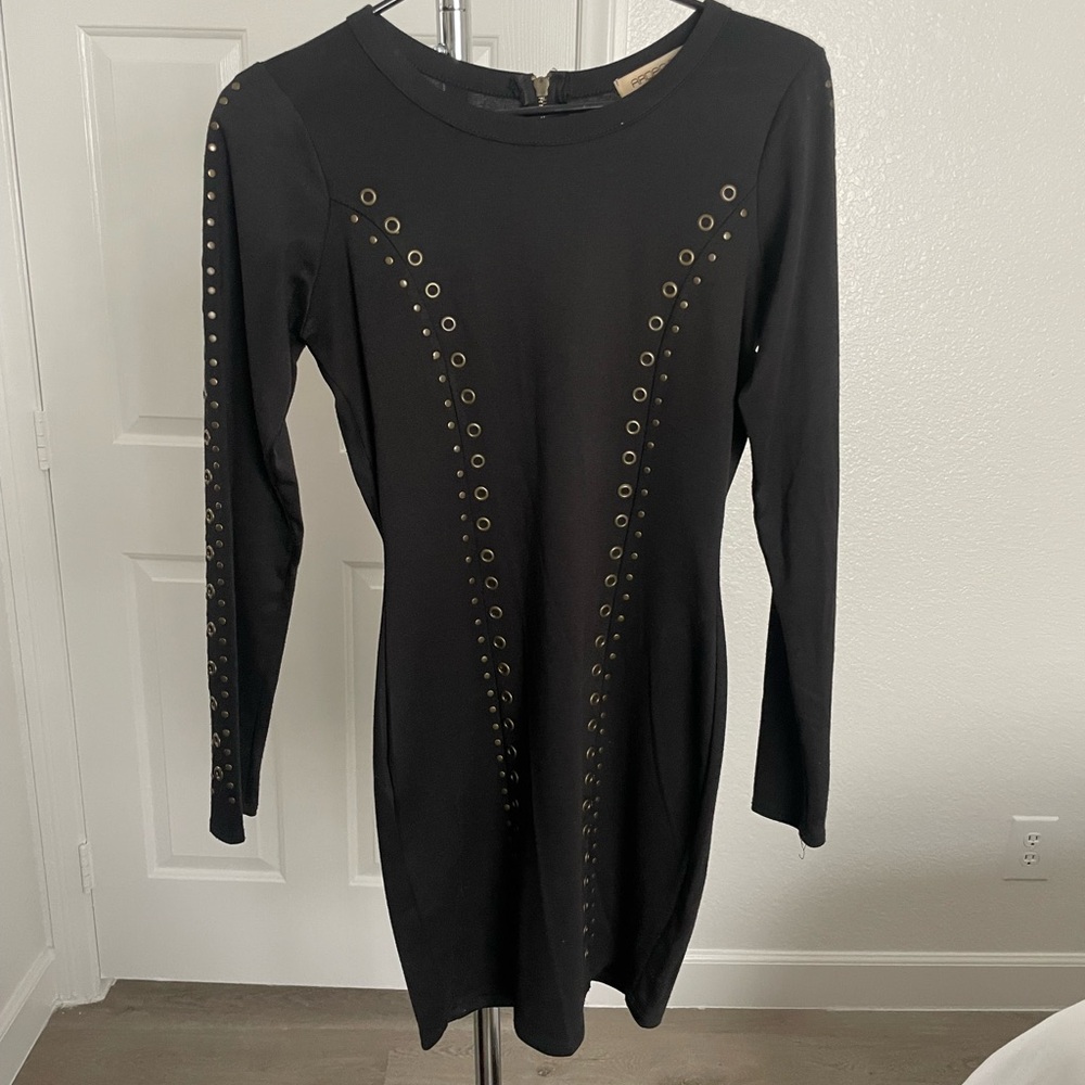 Arden B Black Dress with Gold Eyelets